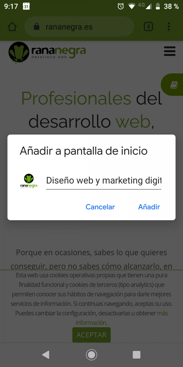 Añadir pantalla inicio Chrome